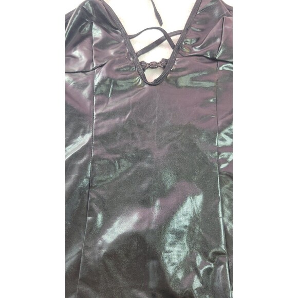Exposed by Magic Silk Goth Black Faux Pleather Wet Look Mini Dress Lingerie S/M - Picture 8 of 9
